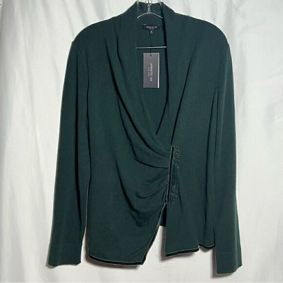 Lafayette 148 New York Cashmere Faux Wrap Sweater in Spruce XL